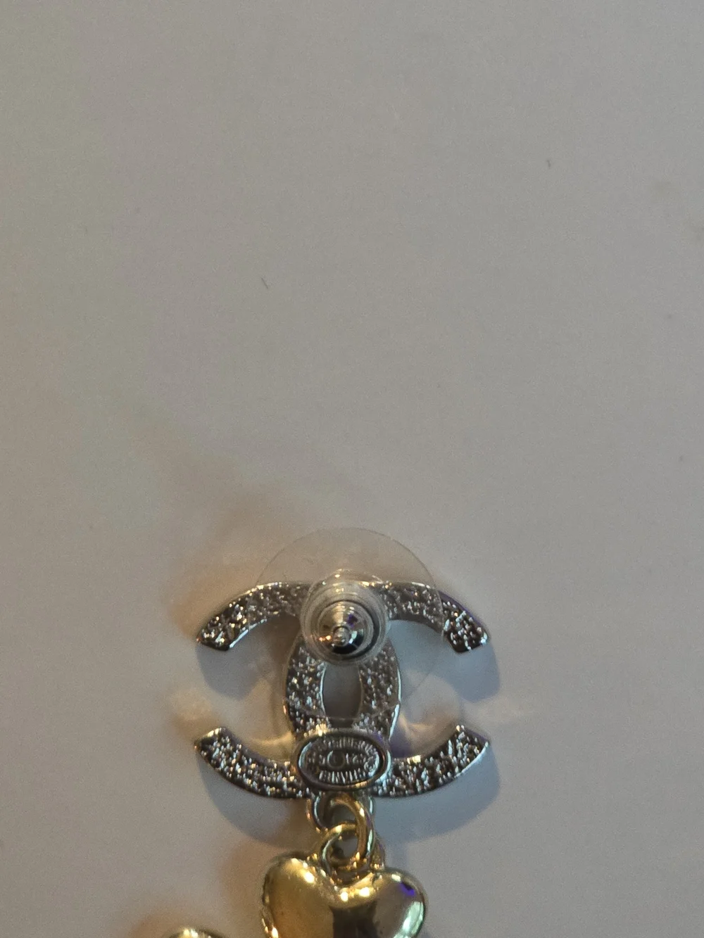 Chanel- Two-Tone Crystal Logo Drop Earrings - Gold & Silver